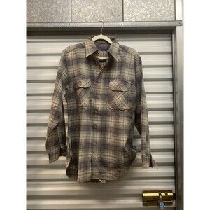 Pendleton Flannel Shirt Mens M Blue Brown Plaid Long Sleeve 100% Virgin Wool